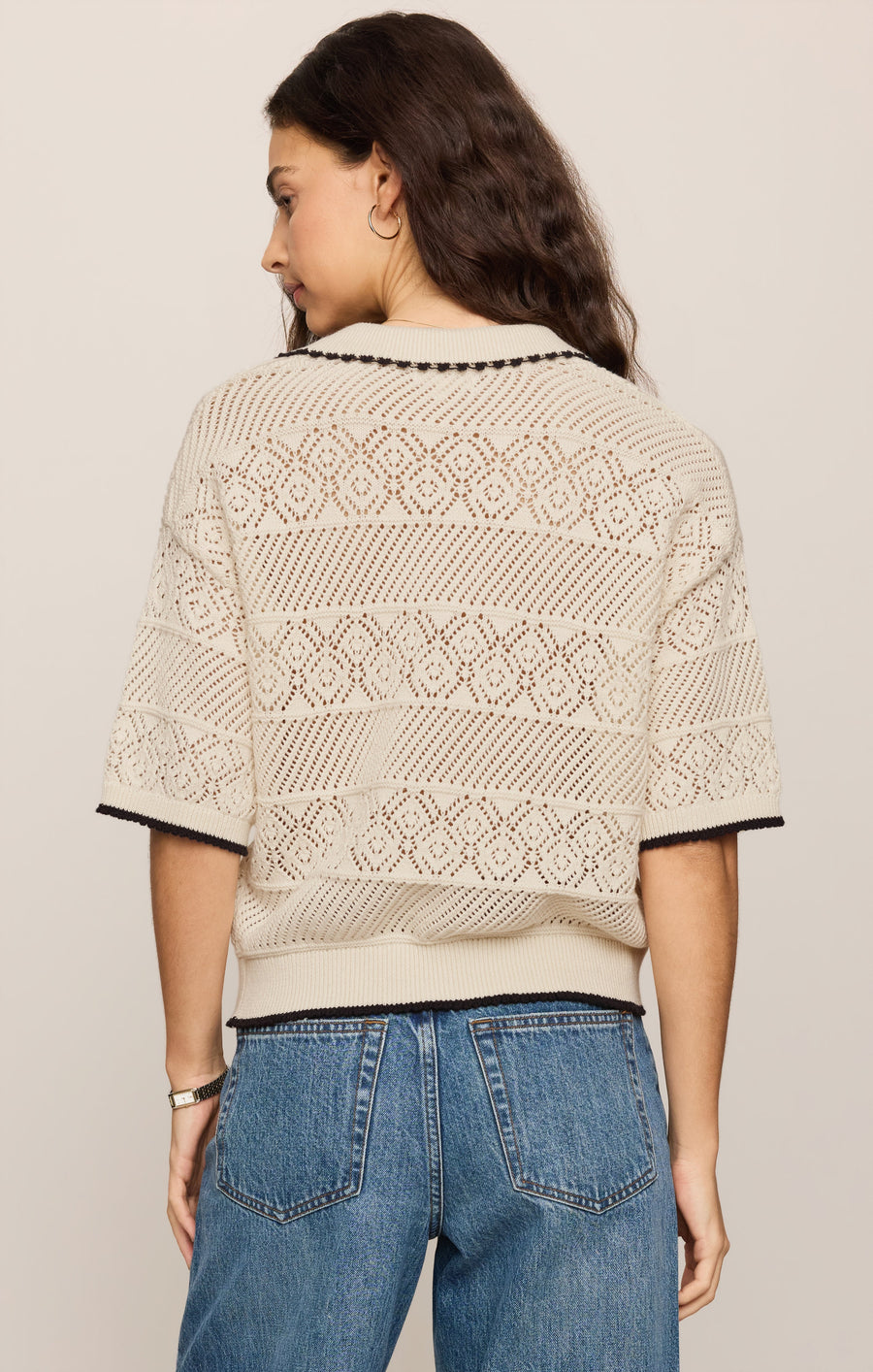 Savelo Denman Crochet Polo Sweater