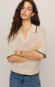 Savelo Denman Crochet Polo Sweater