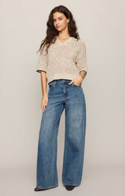 Savelo Denman Crochet Polo Sweater