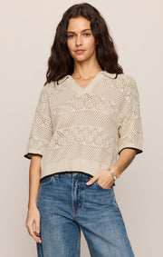 Savelo Denman Crochet Polo Sweater
